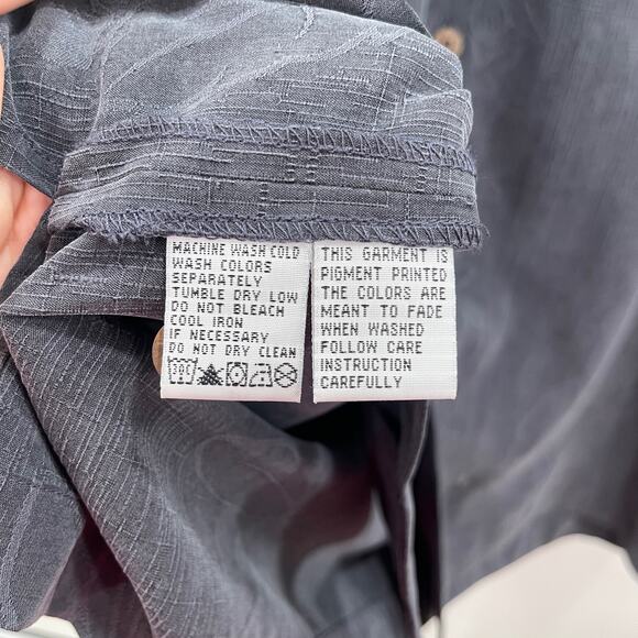 Tommy Bahama Shirt XL Charcoal Gray Silk Floral Camp Button Down Short Sleeve - Picture 7 of 13